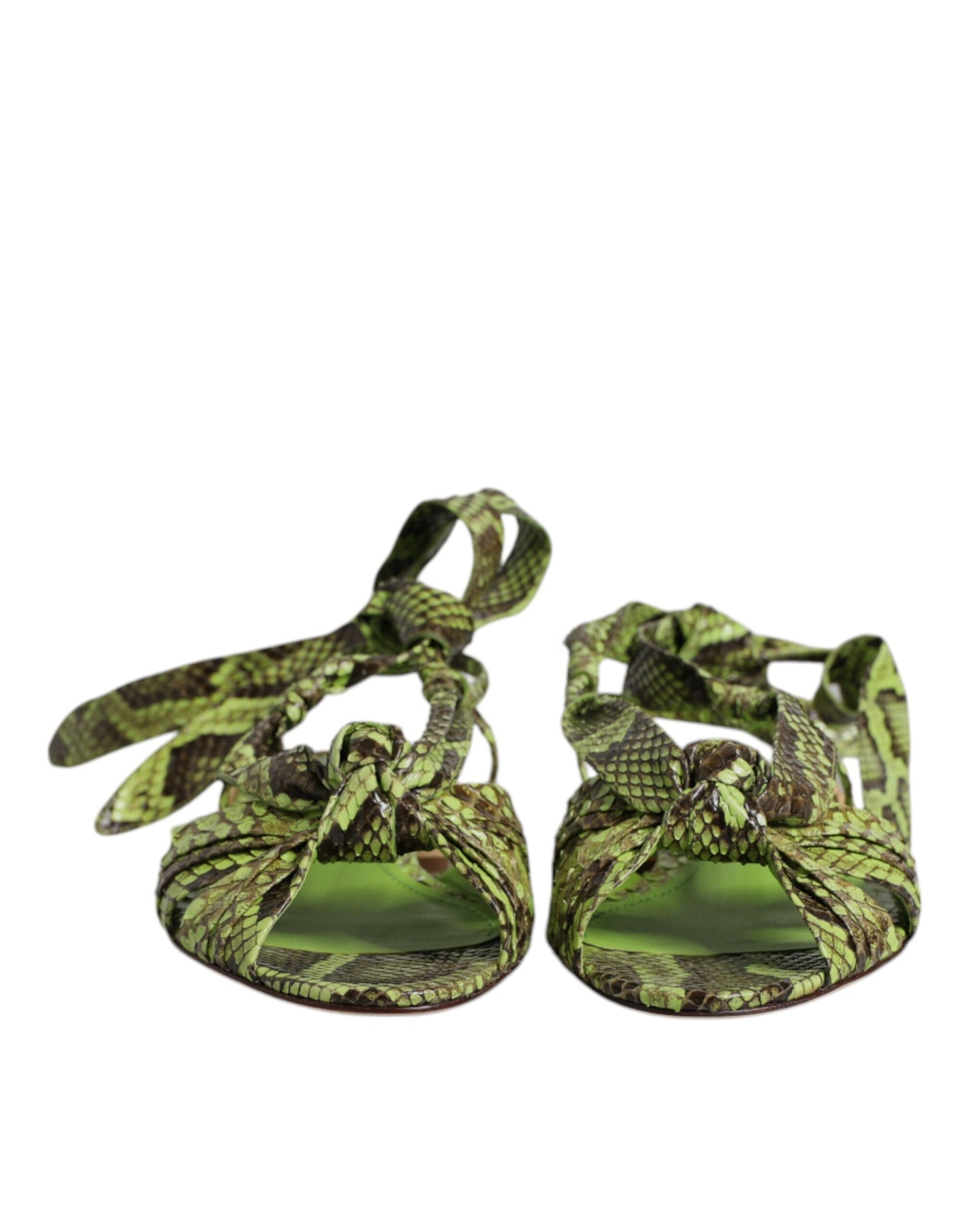 Green Animal Print Ankle Wrap Sandals Shoes-Dolce & Gabbana-LabelTerrace.com