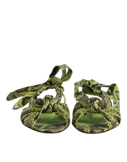 Green Animal Print Ankle Wrap Sandals Shoes-Dolce & Gabbana-LabelTerrace.com