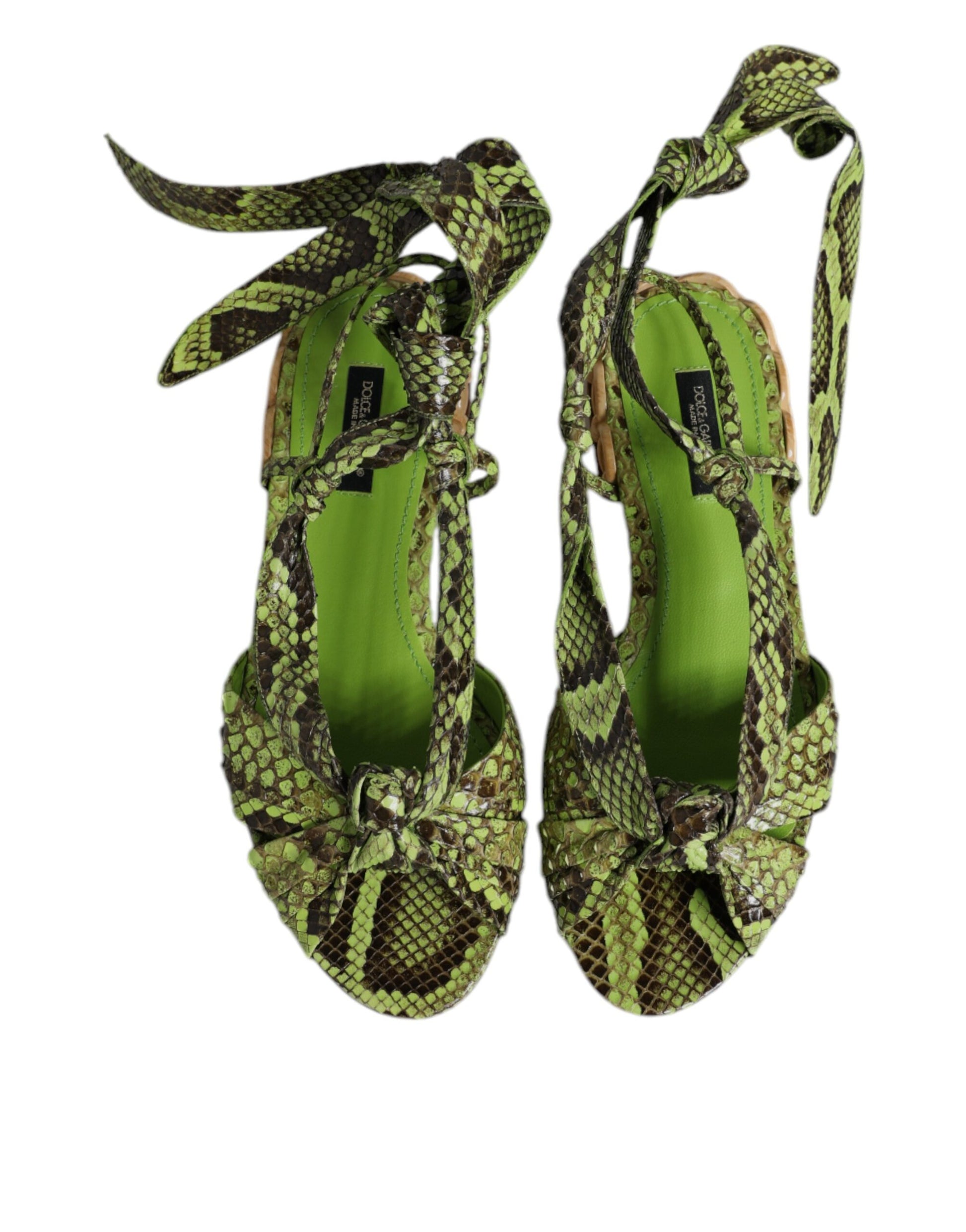 Green Animal Print Ankle Wrap Sandals Shoes-Dolce & Gabbana-LabelTerrace.com