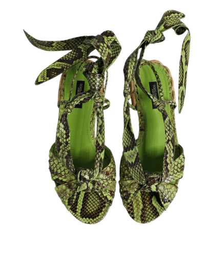 Green Animal Print Ankle Wrap Sandals Shoes-Dolce & Gabbana-LabelTerrace.com
