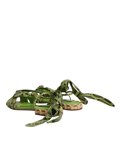 Green Animal Print Ankle Wrap Sandals Shoes-Dolce & Gabbana-LabelTerrace.com