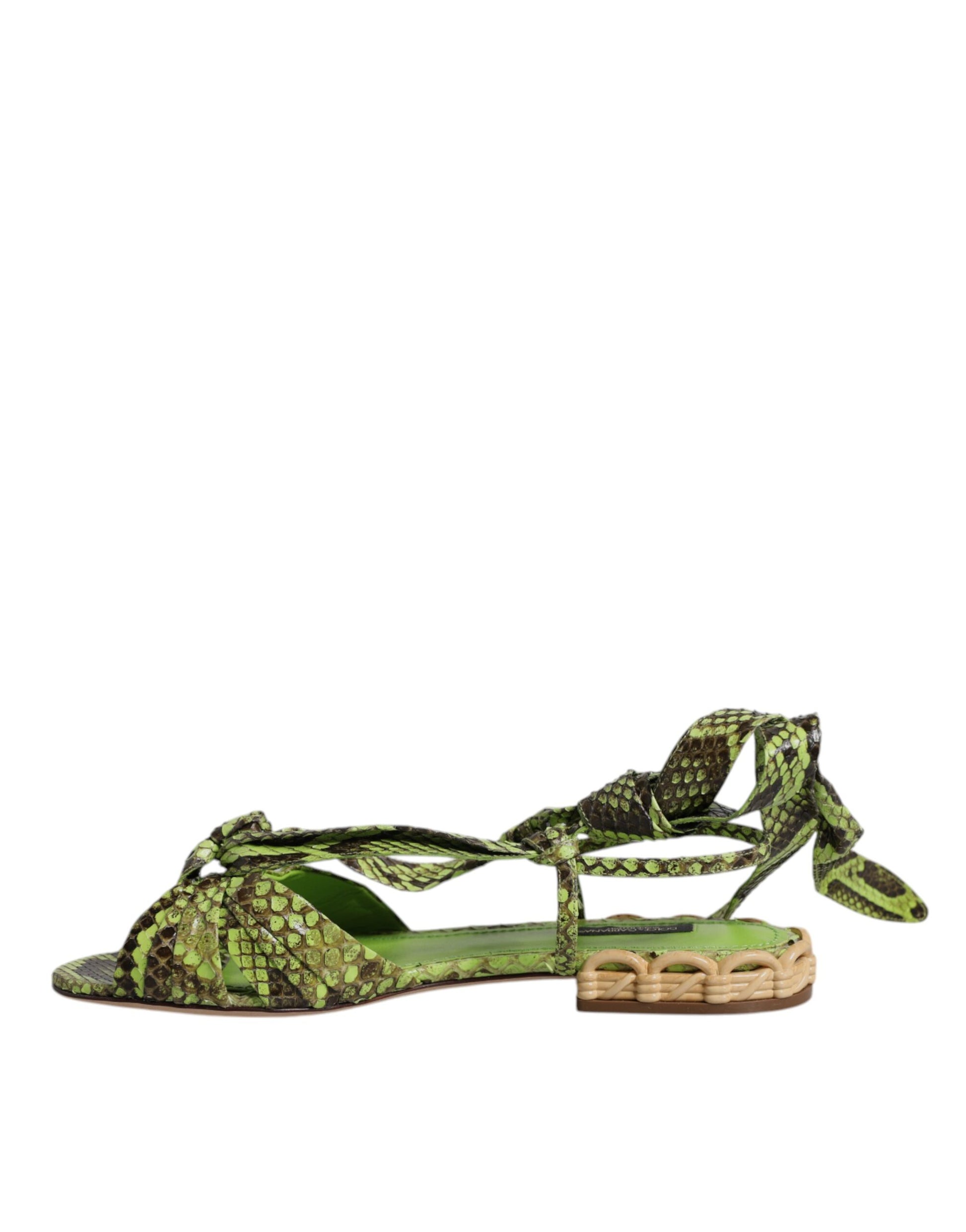 Green Animal Print Ankle Wrap Sandals Shoes-Dolce & Gabbana-LabelTerrace.com