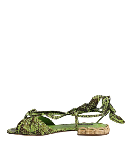 Green Animal Print Ankle Wrap Sandals Shoes-Dolce & Gabbana-LabelTerrace.com