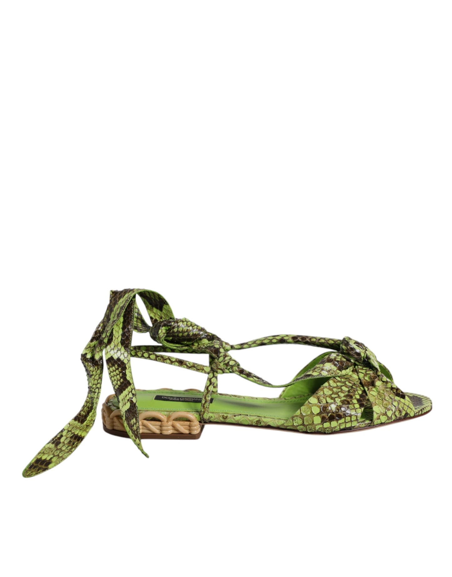 Green Animal Print Ankle Wrap Sandals Shoes-Dolce & Gabbana-LabelTerrace.com