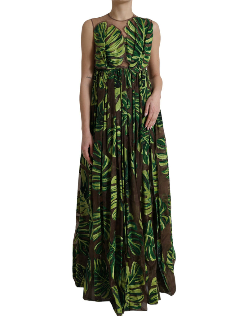 Green Banana Leaf Sleeveless Long Maxi Dress-Dolce & Gabbana-LabelTerrace.com