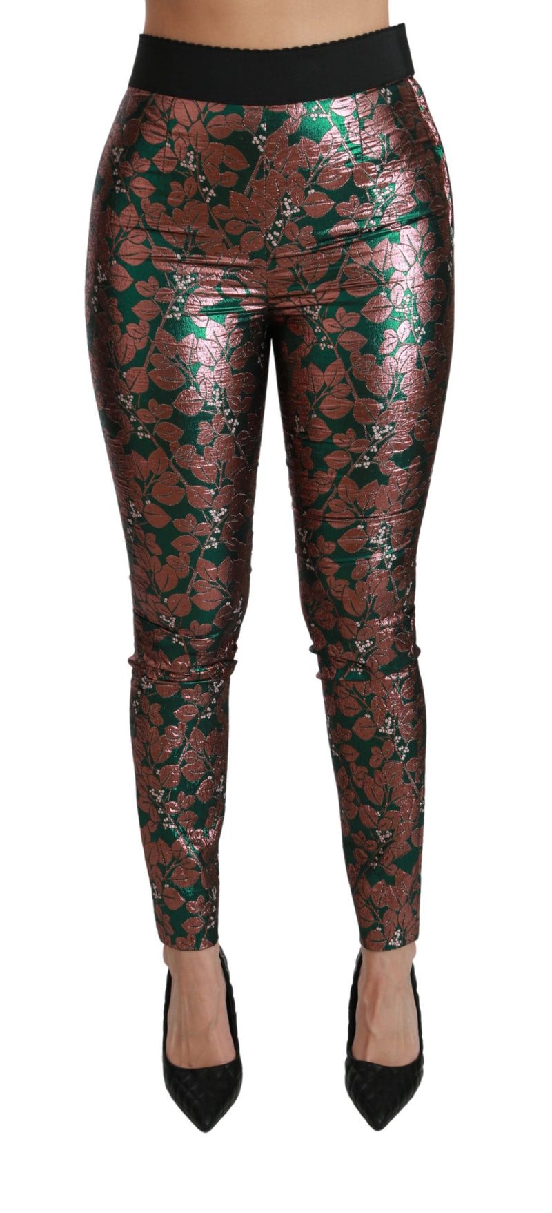 Green Bronze Leaf Tights Skinny Pants-Dolce & Gabbana-LabelTerrace.com