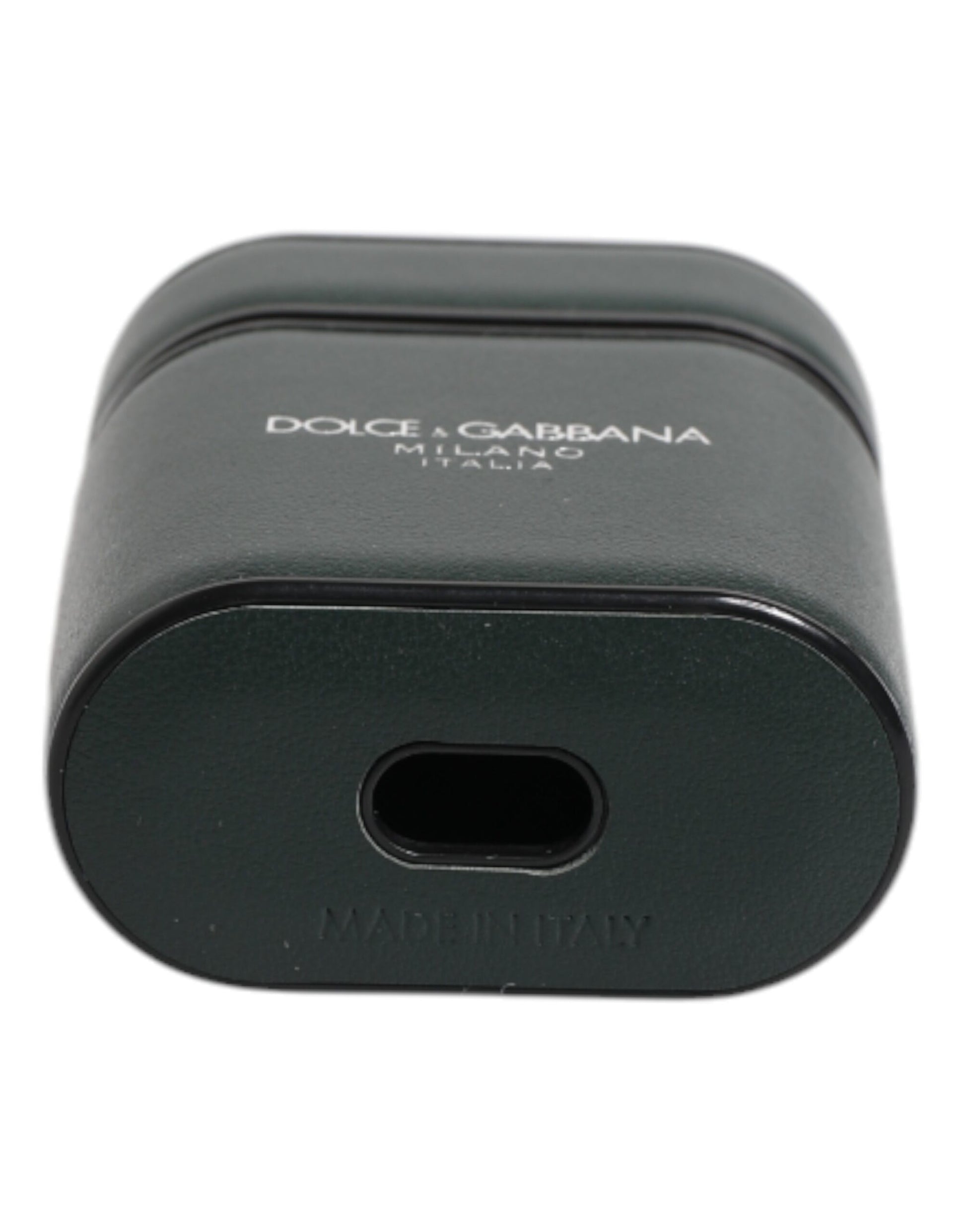 Green Calfskin Leather Logo Print Flip Holder Airpods Case-Dolce & Gabbana-LabelTerrace.com