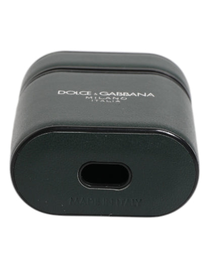 Green Calfskin Leather Logo Print Flip Holder Airpods Case-Dolce & Gabbana-LabelTerrace.com