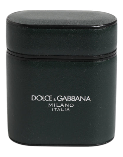 Green Calfskin Leather Logo Print Flip Holder Airpods Case-Dolce & Gabbana-LabelTerrace.com