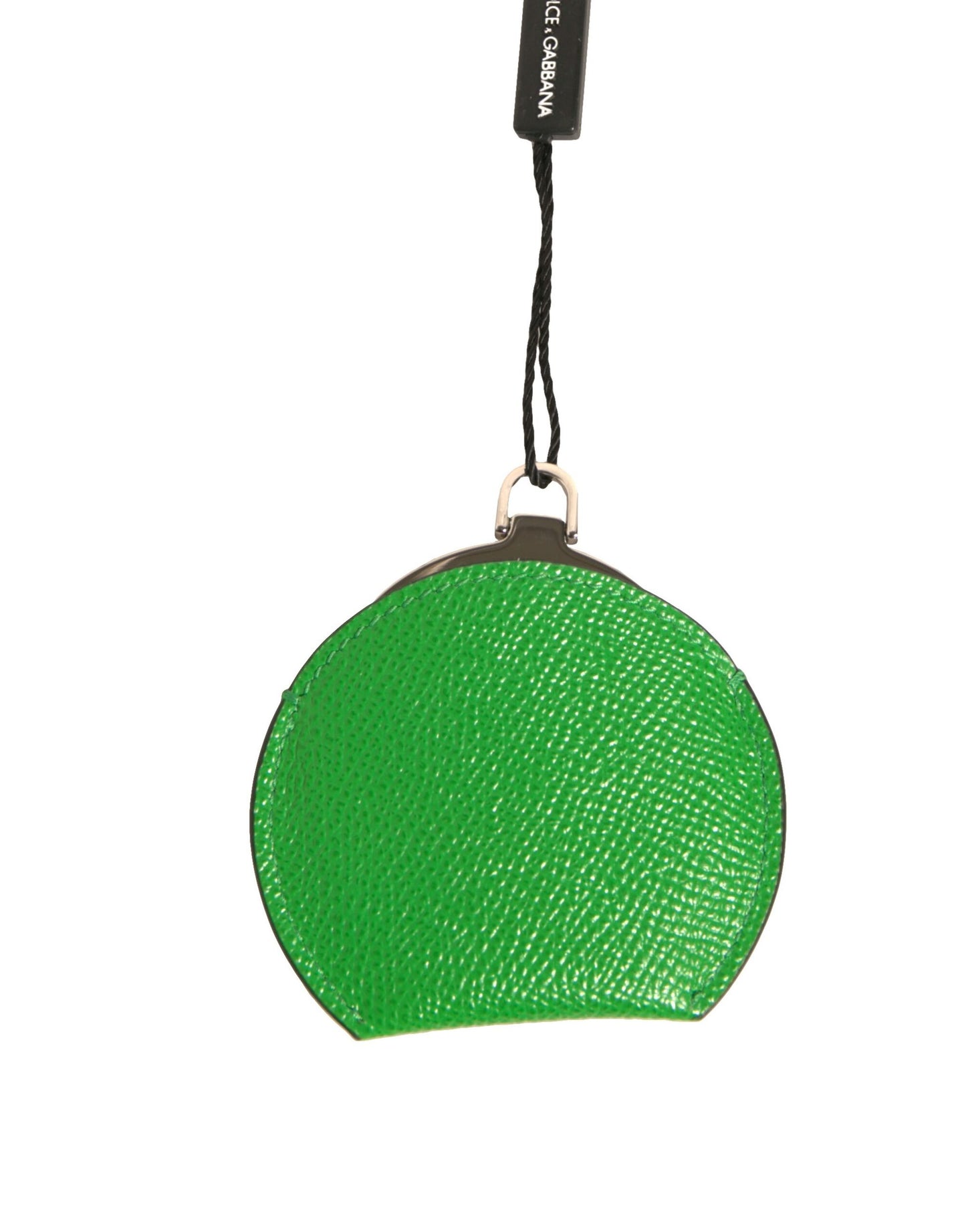Green Calfskin Leather Round Logo Hand Mirror Holder-Dolce & Gabbana-LabelTerrace.com