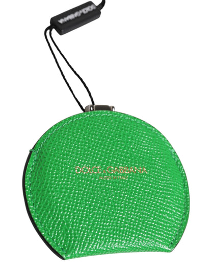 Green Calfskin Leather Round Logo Hand Mirror Holder-Dolce & Gabbana-LabelTerrace.com