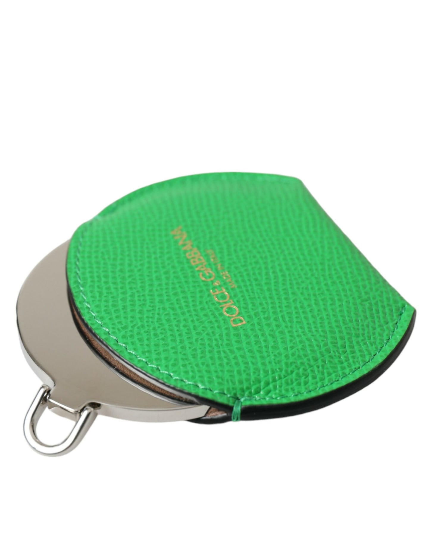 Green Calfskin Leather Round Logo Hand Mirror Holder-Dolce & Gabbana-LabelTerrace.com