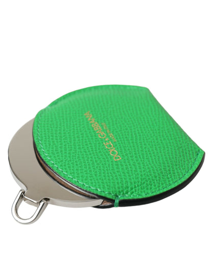 Green Calfskin Leather Round Logo Hand Mirror Holder-Dolce & Gabbana-LabelTerrace.com