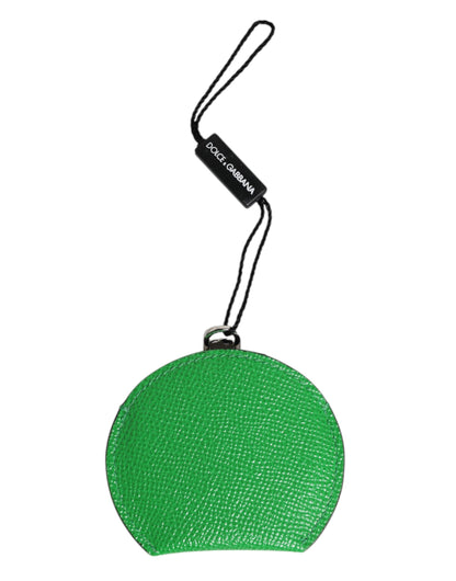 Green Calfskin Leather Round Logo Hand Mirror Holder-Dolce & Gabbana-LabelTerrace.com