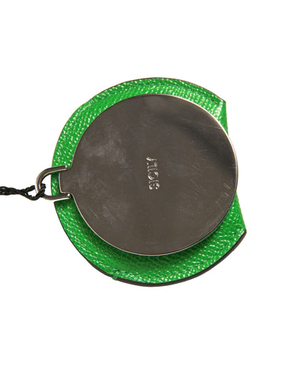 Green Calfskin Leather Round Logo Hand Mirror Holder-Dolce & Gabbana-LabelTerrace.com