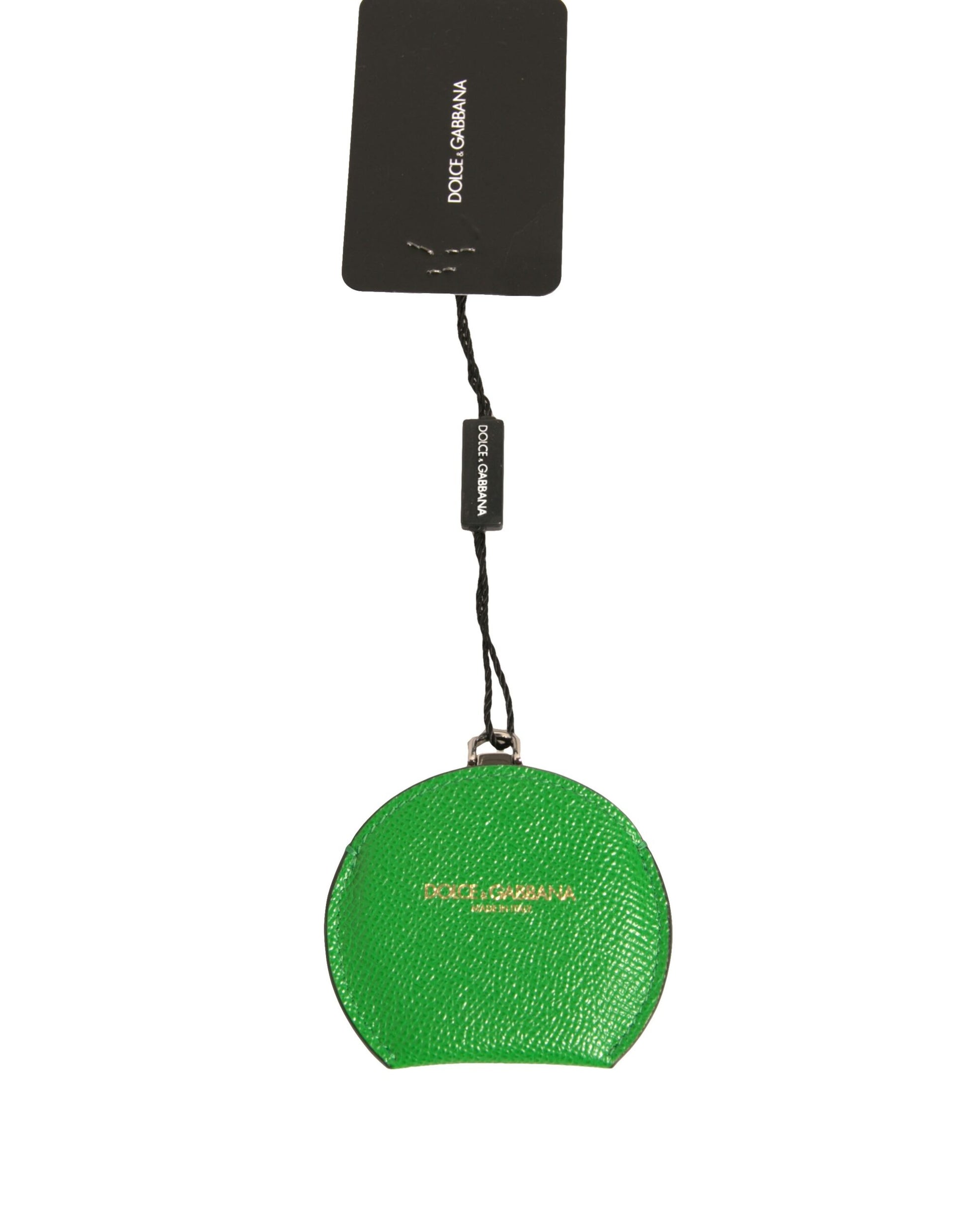 Green Calfskin Leather Round Logo Hand Mirror Holder-Dolce & Gabbana-LabelTerrace.com