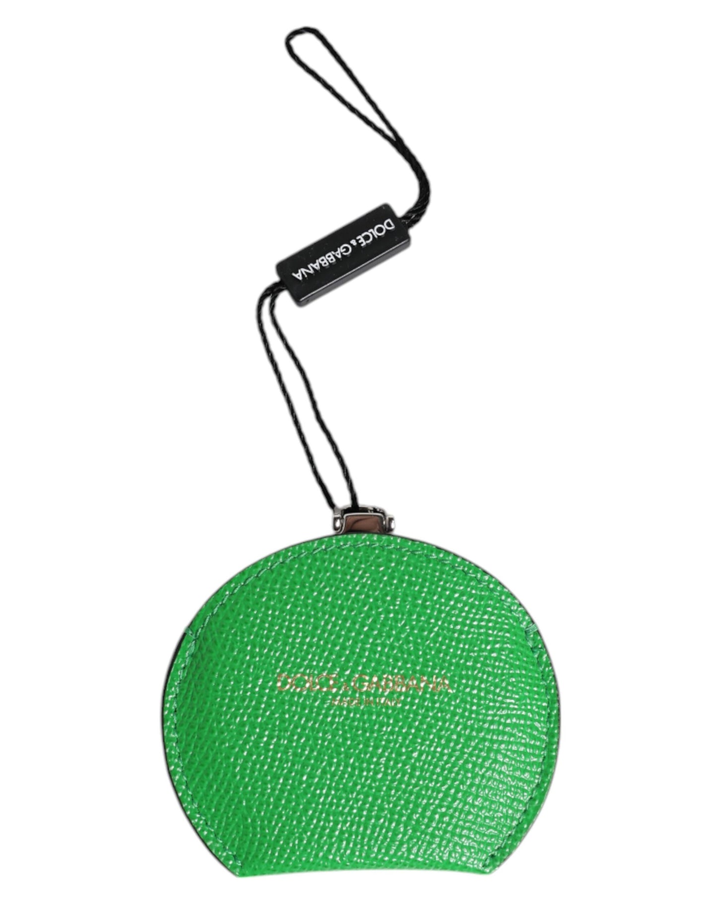 Green Calfskin Leather Round Logo Hand Mirror Holder-Dolce & Gabbana-LabelTerrace.com