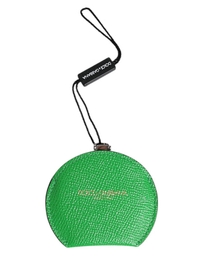 Green Calfskin Leather Round Logo Hand Mirror Holder-Dolce & Gabbana-LabelTerrace.com