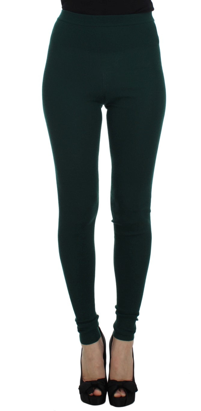 Green Cashmere Stretch Tights Pants-Dolce & Gabbana-LabelTerrace.com