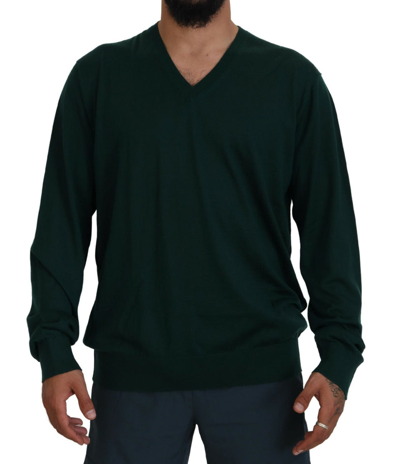 Green Cashmere V-neck Pullover Sweater-Dolce & Gabbana-LabelTerrace.com