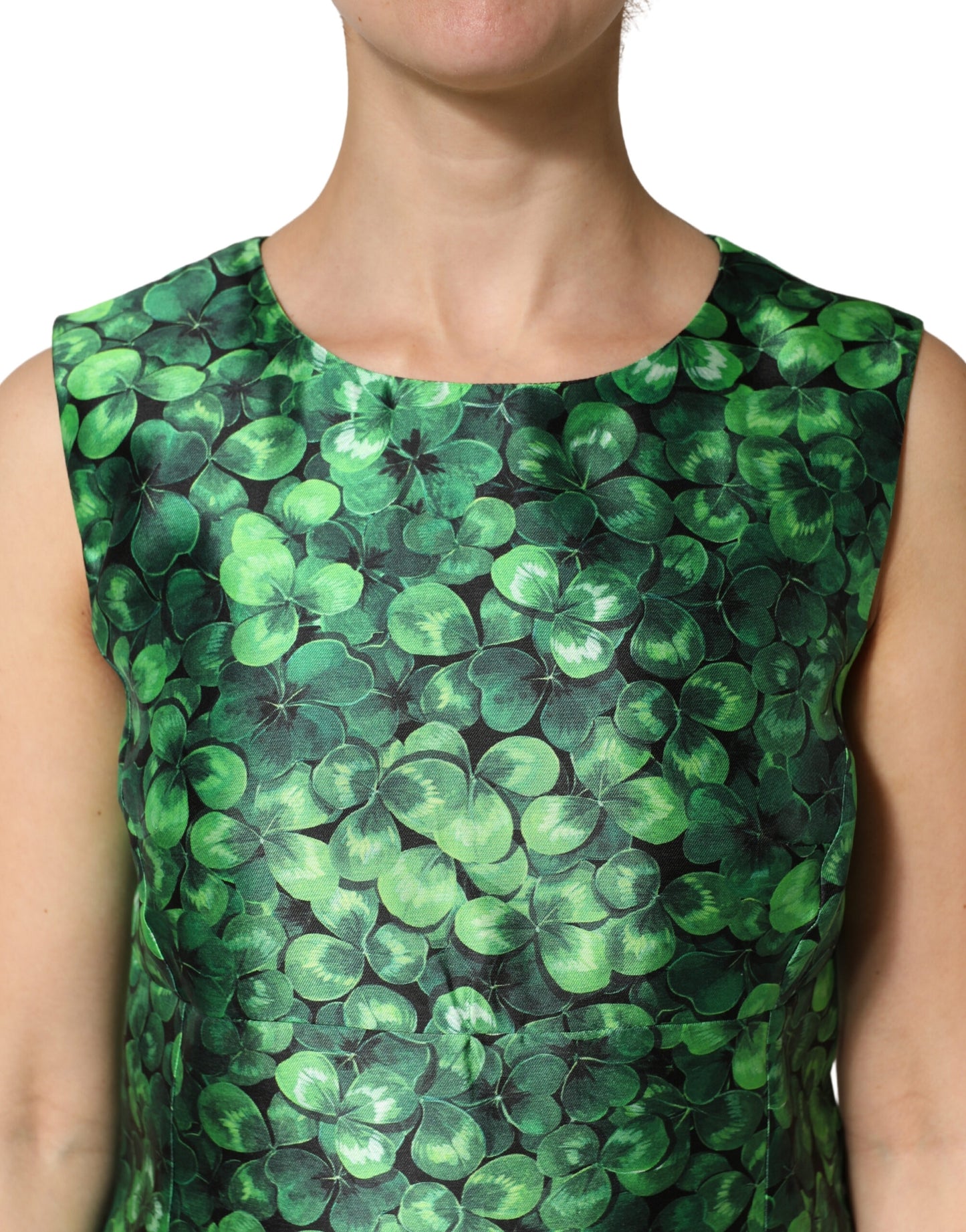 Green Clover Print Sleeveless A-Line Dress