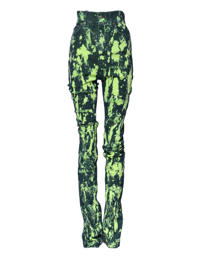 Green Color Splash High Waist Denim Jeans-Dolce & Gabbana-LabelTerrace.com