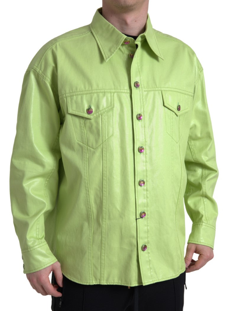 Green Cotton Collared Button Down Shirt-Dolce & Gabbana-LabelTerrace.com