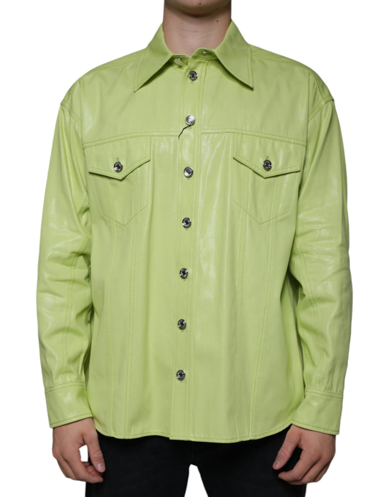 Green Cotton Collared Men Button Down Shirt-Dolce & Gabbana-LabelTerrace.com