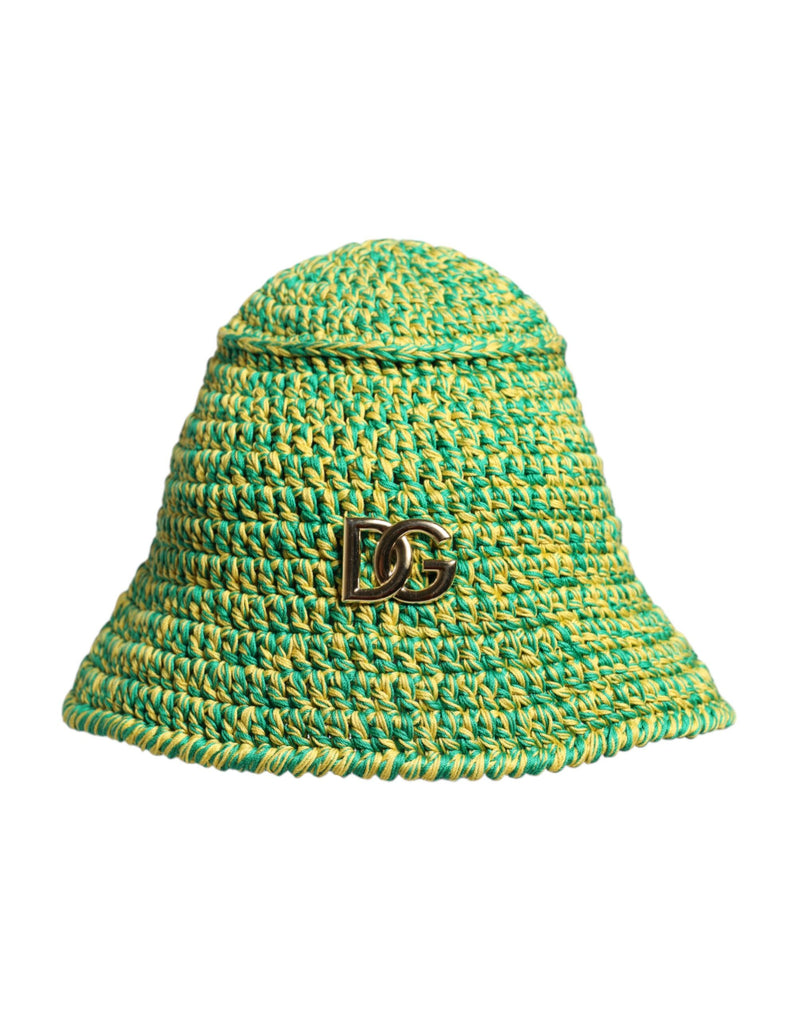 Green Cotton Crochet DG Logo Bucket Hat-Dolce & Gabbana-LabelTerrace.com