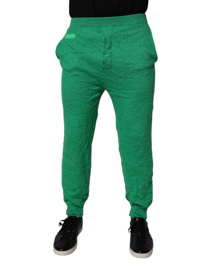 Green Cotton Elastic Waist Men Casual Pants-Dsquared²-LabelTerrace.com