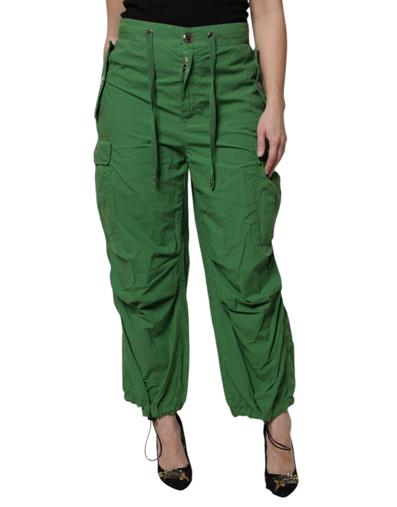 Green Cotton High Waist Cargo Pants-Dolce & Gabbana-LabelTerrace.com