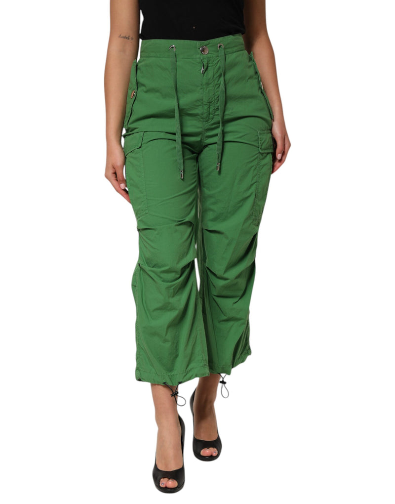 Green Cotton High Waist Cargo Trouser Pants-Dolce & Gabbana-LabelTerrace.com