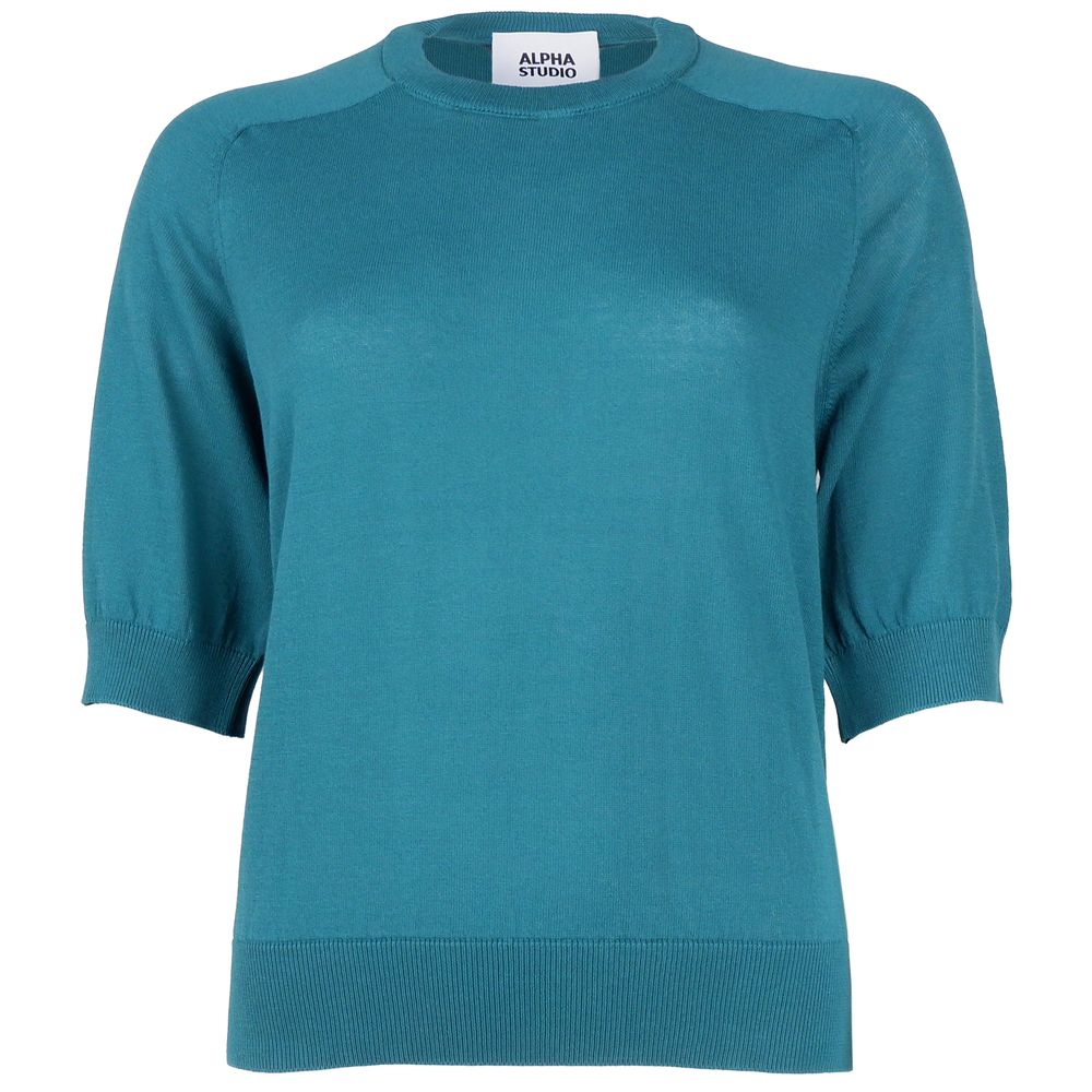 Green Cotton Sweater-Alpha Studio-LabelTerrace.com