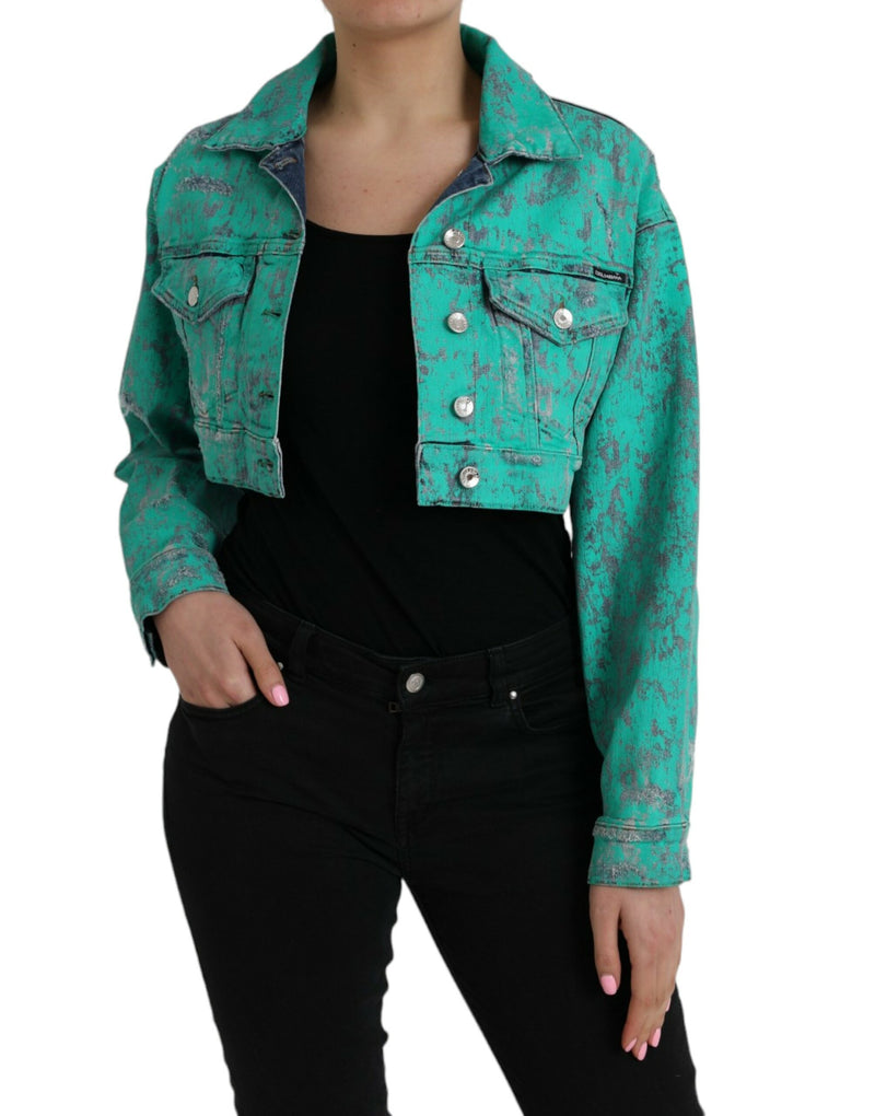Green Cotton Tie Dye Cropped Cropped Denim Jacket-Dolce & Gabbana-LabelTerrace.com
