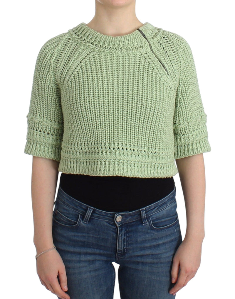 Green Cropped Knit Sweater Knitted Jumper-Ermanno Scervino-LabelTerrace.com