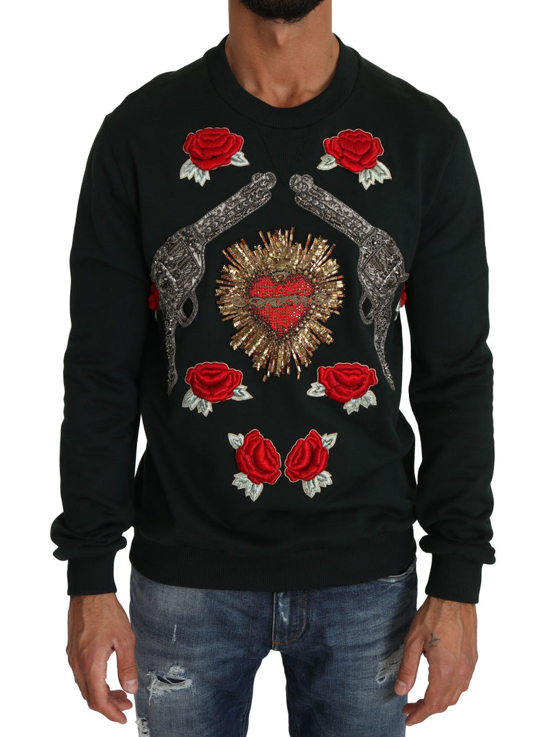 Green Crystal Heart Roses Gun Sweater-Dolce & Gabbana-LabelTerrace.com
