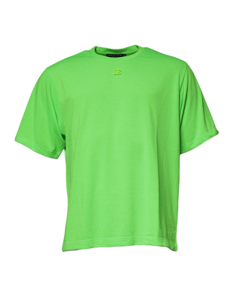 Green DG Logo Cotton Crew Neck T-shirt-Dolce & Gabbana-LabelTerrace.com