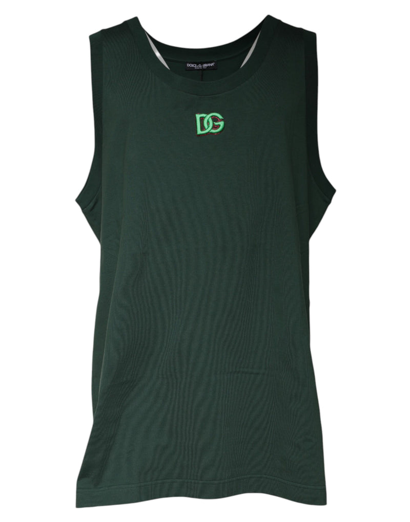 Green DG Sleeveless Round Neck Tank T-shirt-Dolce & Gabbana-LabelTerrace.com
