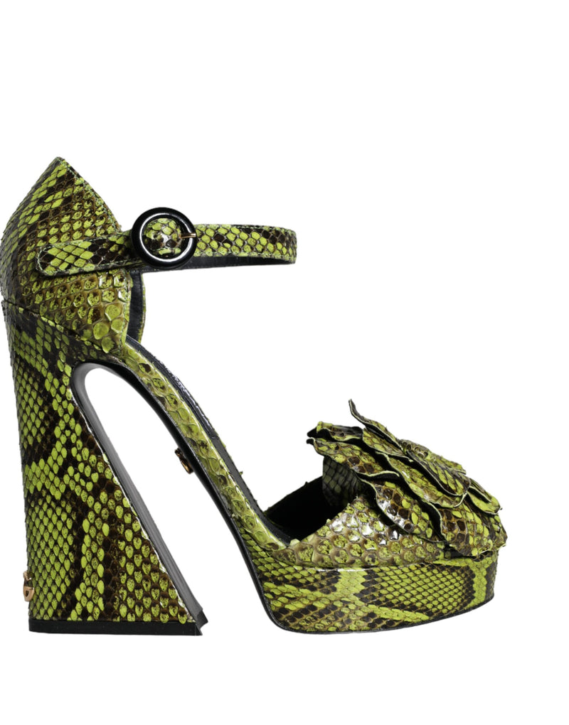 Green Exotic Leather Ankle Strap Heels Sandals Shoes-Dolce & Gabbana-LabelTerrace.com