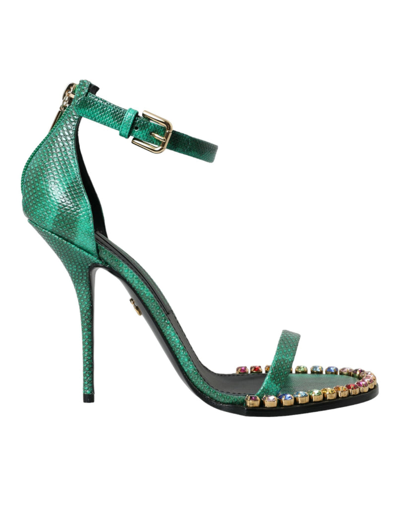Green Exotic Leather Crystal Sandals Shoes-Dolce & Gabbana-LabelTerrace.com