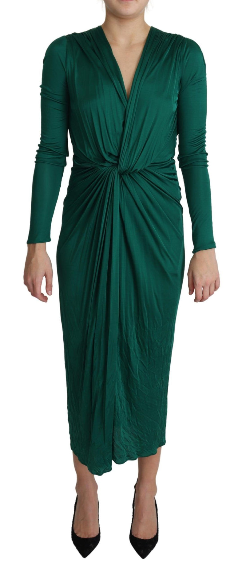 Green Fitted Silhouette Midi Viscose Dress-Dolce & Gabbana-LabelTerrace.com