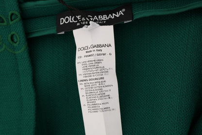 Green Floral Cutout Silk Wool Dress-Dolce & Gabbana-LabelTerrace.com