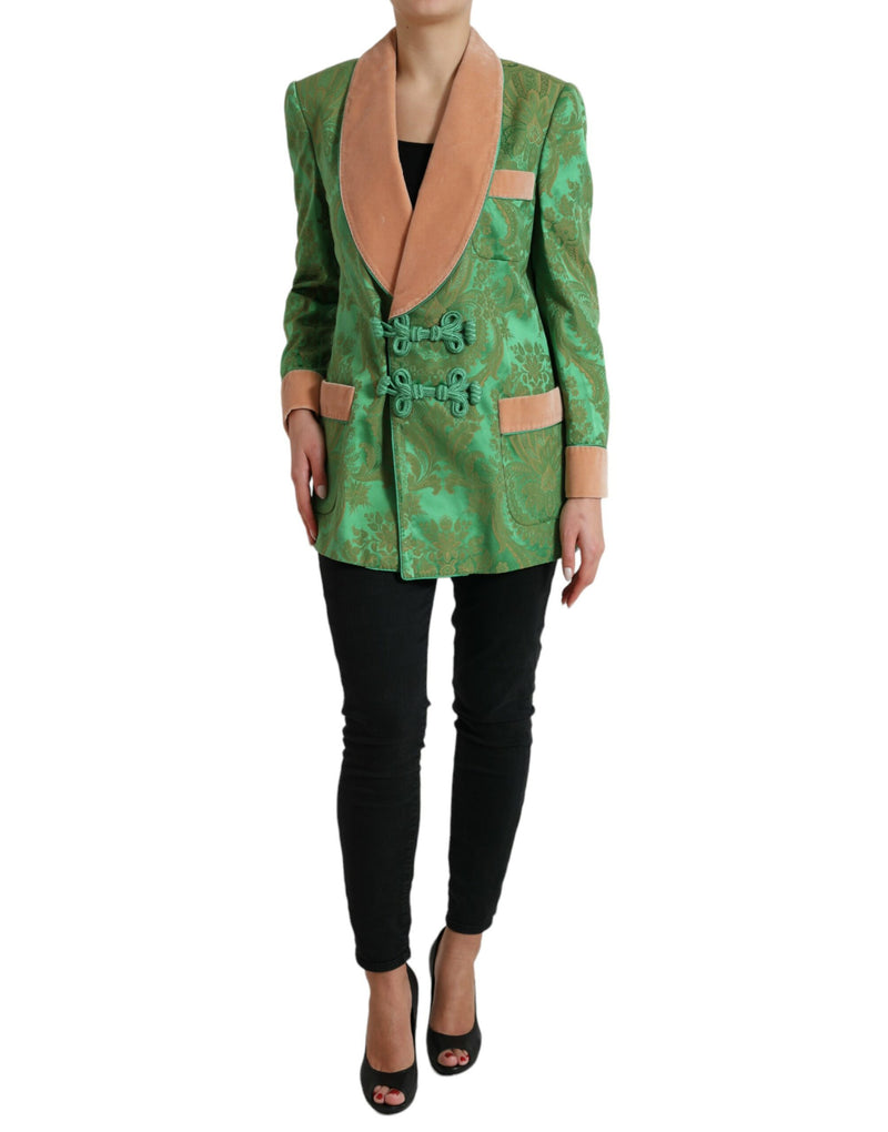 Green Floral Double Breasted Coat Jacket-Dolce & Gabbana-LabelTerrace.com