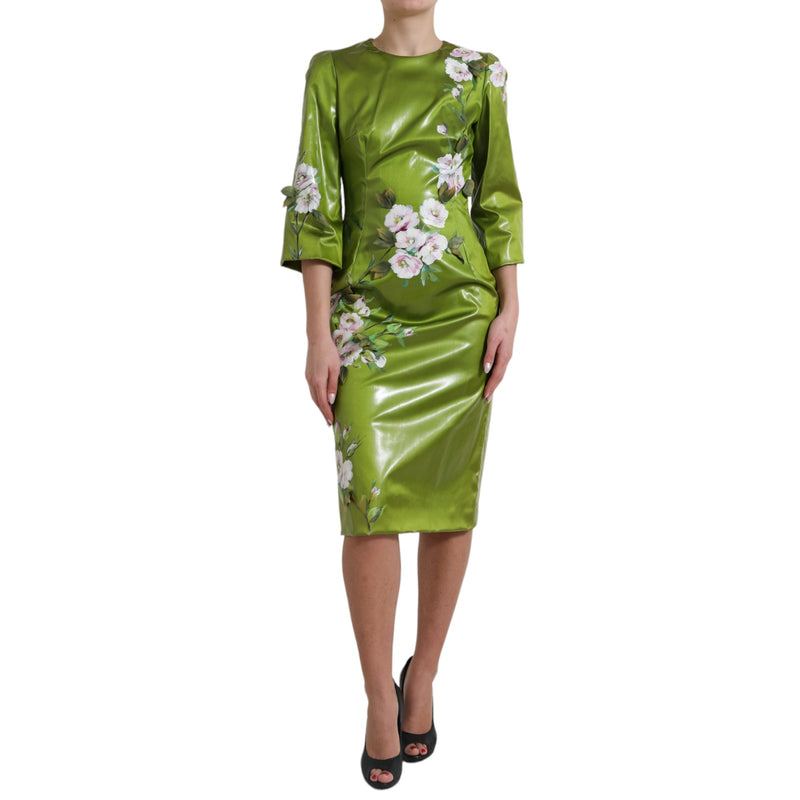 Green Floral Embellished Sheath Midi Dress-Dolce & Gabbana-LabelTerrace.com