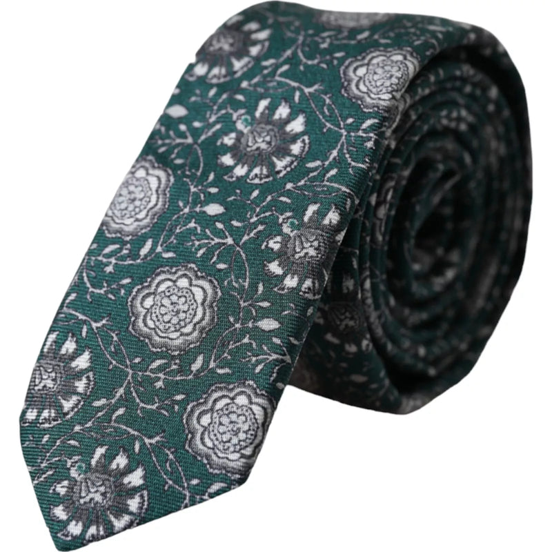 Green Floral Print Silk Adjustable Men Tie-Dolce & Gabbana-LabelTerrace.com