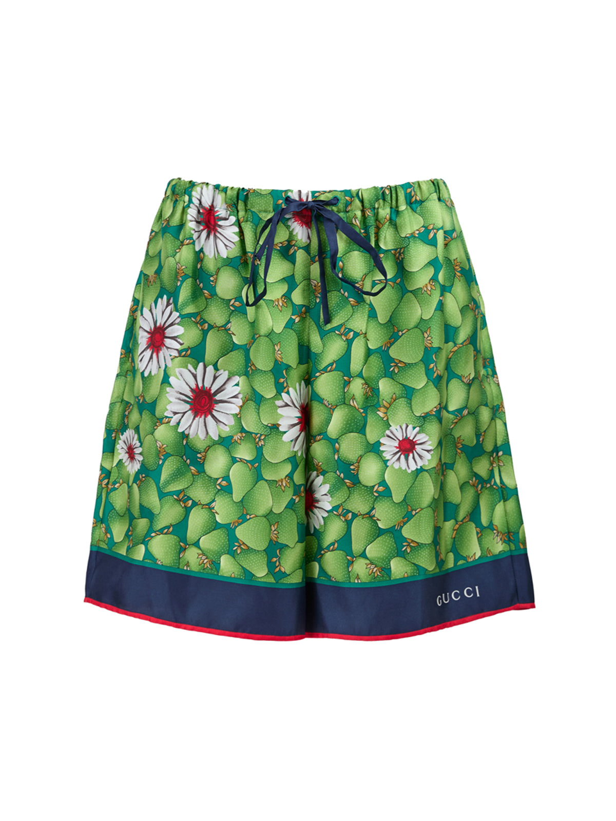 Green Flower Printed Silk Shorts-Gucci-LabelTerrace.com
