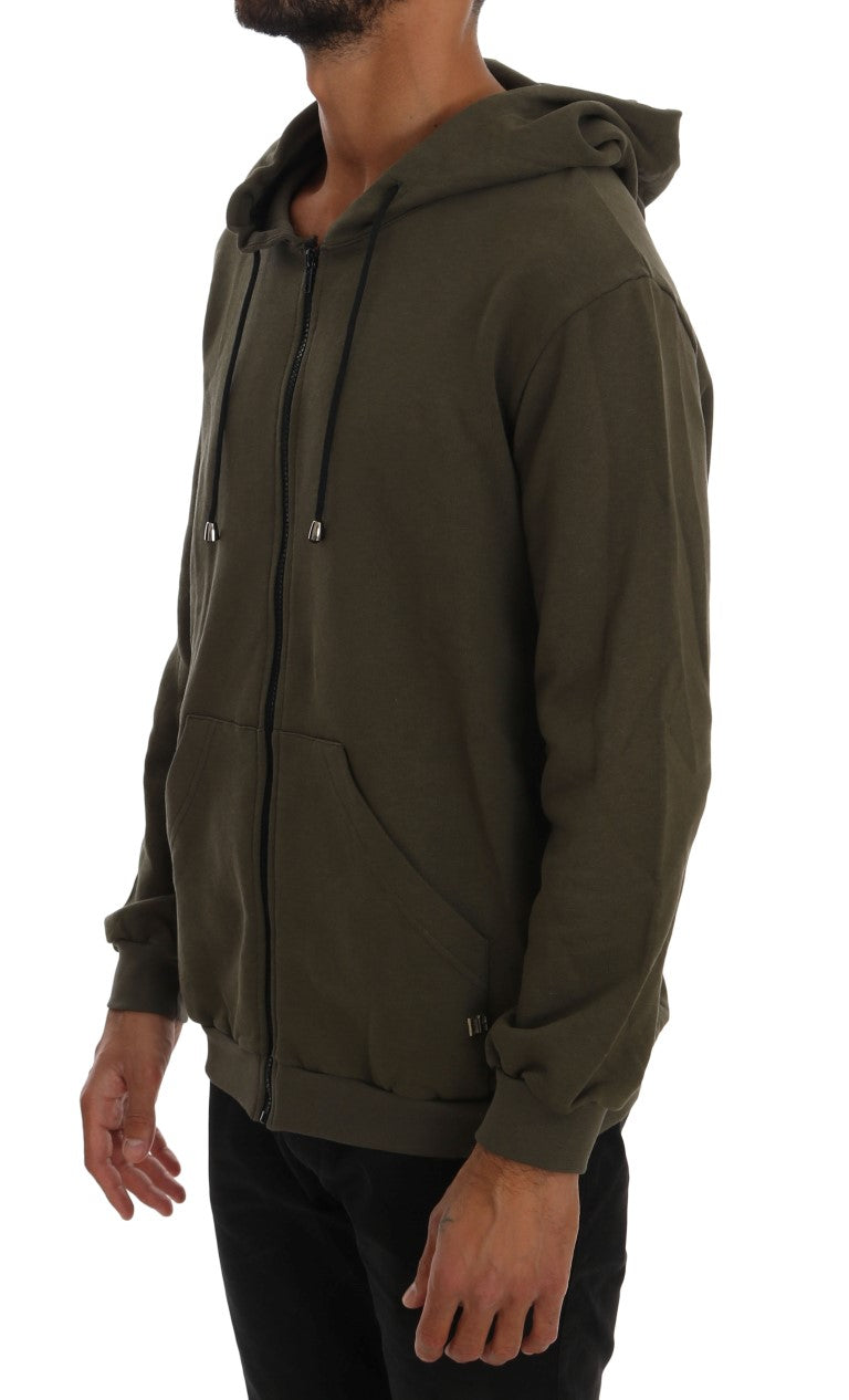 Green Full Zipper Hodded Cotton Sweater-Daniele Alessandrini-LabelTerrace.com