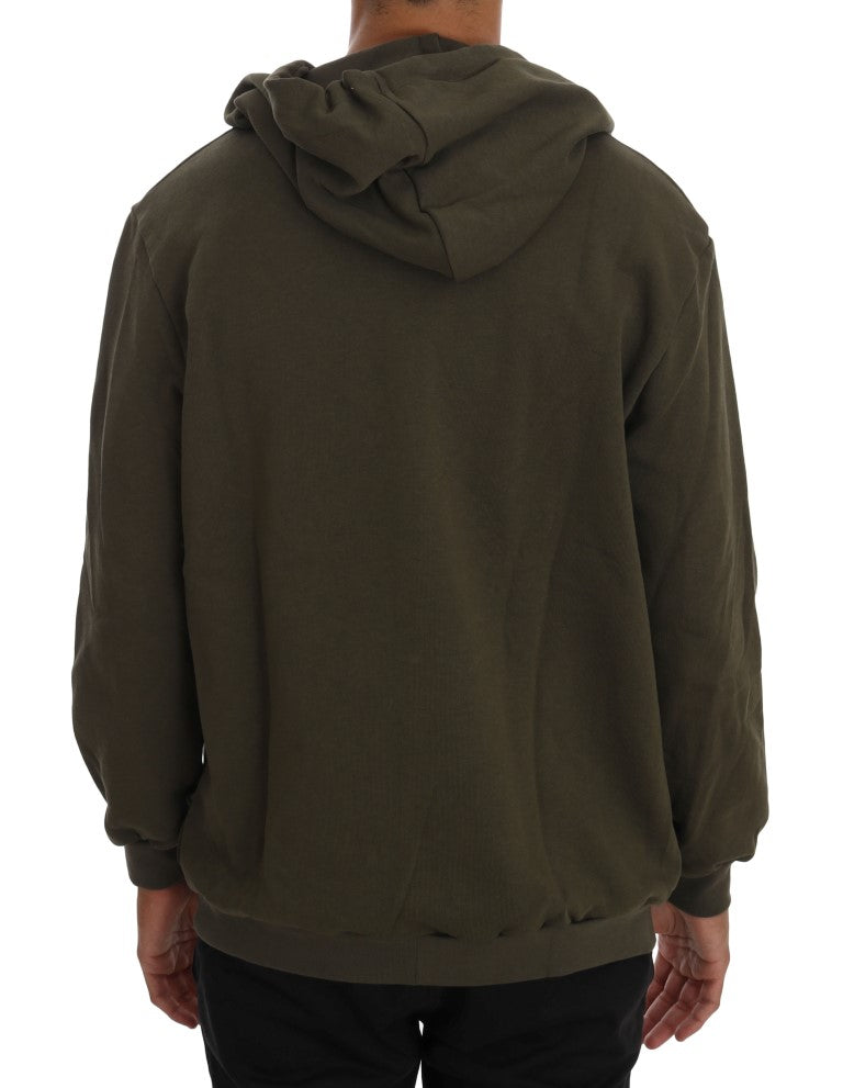 Green Full Zipper Hodded Cotton Sweater-Daniele Alessandrini-LabelTerrace.com