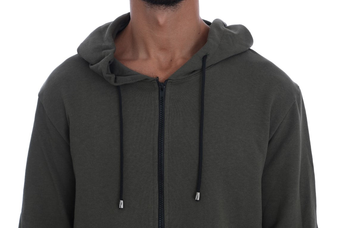 Green Full Zipper Hodded Cotton Sweater-Daniele Alessandrini-LabelTerrace.com