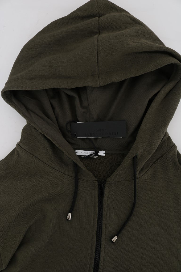Green Full Zipper Hodded Cotton Sweater-Daniele Alessandrini-LabelTerrace.com